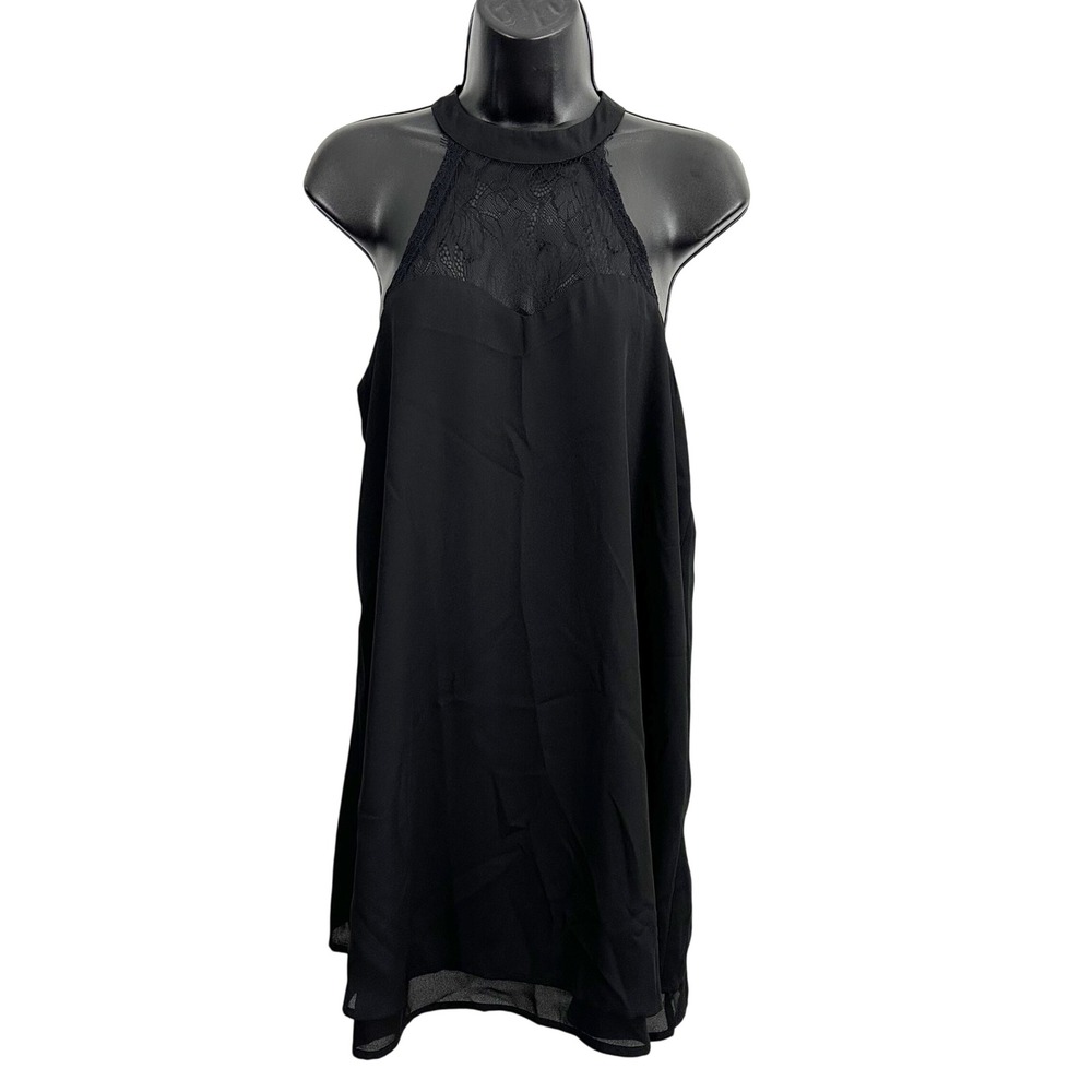 Tobi Halter Lace Mini Shift Dress Black Medium Feminine Romantic Party Cocktail